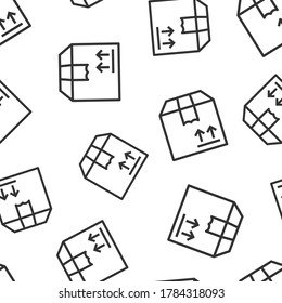Shipping box icon in flat style. Container vector illustration on white isolated background. Cardboard package seamless pattern business concept.