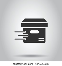 Shipping box icon in flat style. Container vector illustration on white isolated background. Cardboard package business concept.