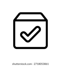 A shipping box with a large checkmark indicating successful delivery.