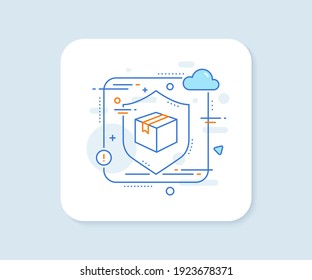 Icono de línea de la caja de envío. Botón vector abstracto. Signo de entrega logística. Símbolo de seguimiento de paquetes. Icono de línea de paquete. Proteger el concepto de escudo. Vector