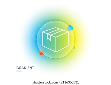 Shipping box line icon. Gradient blur button with glassmorphism. Logistics delivery sign. Parcels tracking symbol. Transparent glass design. Parcel line icon. Vector