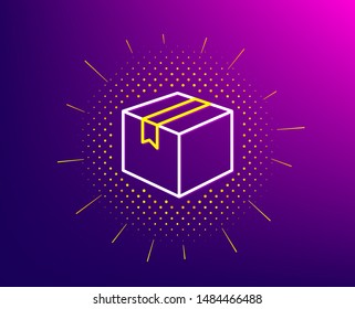 Shipping box line icon. Halftone pattern. Logistics delivery sign. Parcels tracking symbol. Gradient background. Parcel line icon. Yellow halftone pattern. Vector