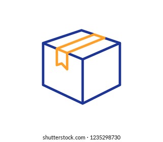 Shipping box line icon. Logistics delivery sign. Parcels tracking symbol. Colorful outline concept. Blue and orange thin line color icon. Parcel Vector