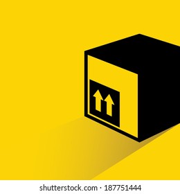 shipping box on yellow background, shadow and flat style