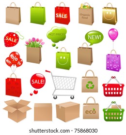 Shipping Box And Shopping Bags, Vector Illustration