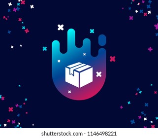 Shipping box simple icon. Logistics delivery sign. Parcels tracking symbol. Cool banner with icon. Abstract shape with gradient. Vector