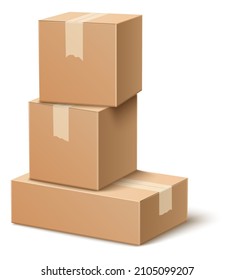 Shipping box stack. Cargo stockpile mockup. Realistick cardboard packages
