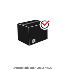 shipping box with a tick in the top corner