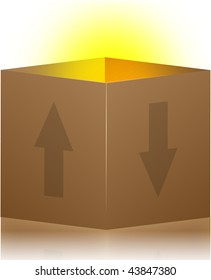 shipping box vector with arrows and golden glow