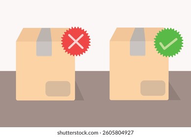 Shipping boxes with checkmarks indicating success or failure 