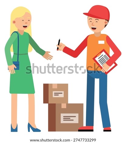 Shipping boxes delivery. Courier job cartoon icon
