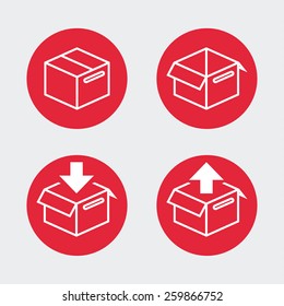 Shipping boxes, flat icon design. Retail and commercial symbols.