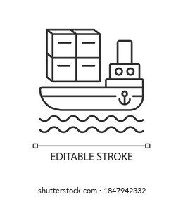 Shipping by sea linear icon. Commercial transportation. Distribution industry thin line customizable illustration. Shipment delivery. Contour symbol. Vector isolated outline drawing. Editable stroke