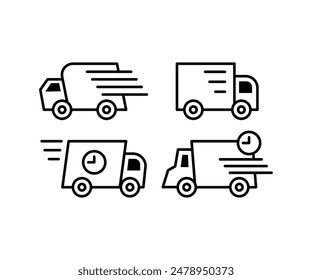 shipping car truck delivery icons symbol vector design simple line black white color flat illustration set