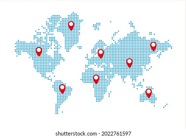 Envío, ilustración vectorial de tarjeta. Exportar, importar el fondo del concepto con el mapa de la Tierra global con los marcadores Eps 10