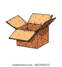 caixa de papelão de transporte desenhada à mão. armazenamento ondulado, reciclar durável, versátil caixa de papelão de transporte leve esboço de vetor. ilustração de cor isolada