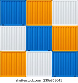 Logistik- und Transportkonzept für Frachtcontainer-Hintergründe-Kartenmuster. Vektorgrafik von Stack Color Metal Containers