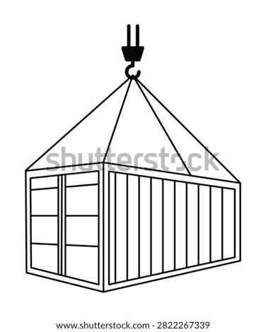 Shipping Cargo Container Icon Vector with Crane Hook Freight Transport Logistics Outline and Isolated Industrial Container Illustration.