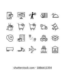 Shipping and cargo icon set. Contains such Icons as transport delivery and logistics, courier service, warehouse storage and more. For presentation, graphic design, mobile app. Editable stroke