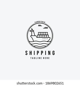 Shipping Cargo, Cargo Ship Logo Vector Illustration Design Line Art Emblem