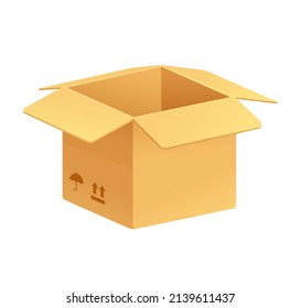 Shipping carton open  box with breakable signs. Cardboard box mockup set. vector illustration on white background. Pattern for delivery or post service.
