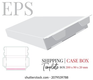 Shipping case box template, delivery box. Vector with die cut and laser cut layers. White, clear, blank, isolated Box mock up, white background, perspective view. Packaging Design