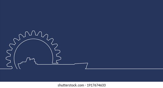 Shipping concept. Nautical cargo vessel in gear icon. Thin line style