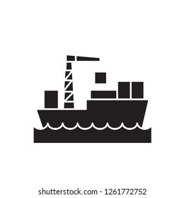Icono de concepto de vector negro del contenedor de envío. Ilustración plana del contenedor de envío, signo