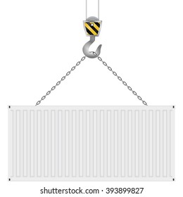 Shipping container. Crane hook. Vector illustration isolated on white background