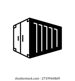 Icono de contenedor de envío estilo de relleno negro sobre fondo blanco aislado