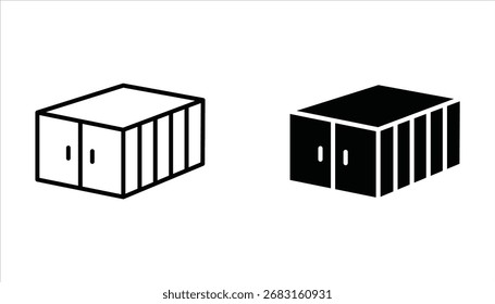 Versandcontainer-Symbole gesetzt, flache Illustration von Vektorsymbol auf weißem Hintergrund.