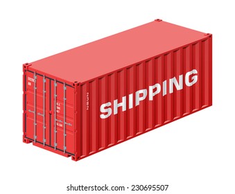 Shipping Container Isolated On White, Realistic Vector Illustration 