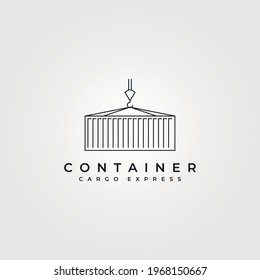 Shipping Container Line Icon Logo Vector Symbol Illustration Design, Crane Holding Container Minimalist Vector Logo Design