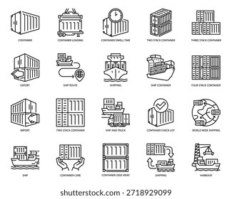 Icono de línea de logística de contenedores de envío