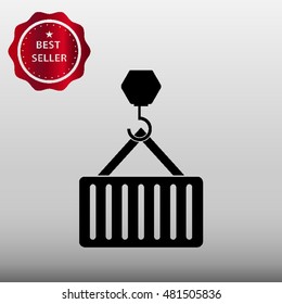 Shipping Container on Crane Hook Vector Icon Illustration