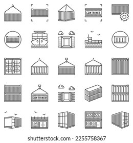 Shipping Container-Umrisssymbole Set - Gütercontainer-Konzept lineare Symbole