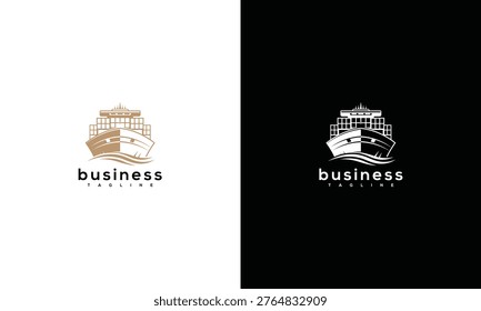 Shipping Container Ship Logo - Export Import Logistics