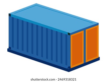 Shipping container used for storage and transportation in global logistics. Red and Blue