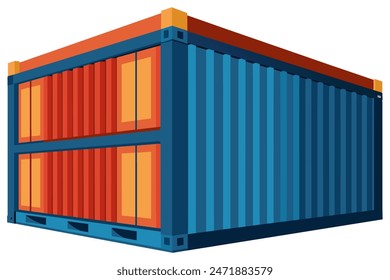 Shipping container used for storage and transportation in global logistics. Red and Blue