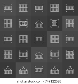 Shipping container vector outline concept icons on dark background