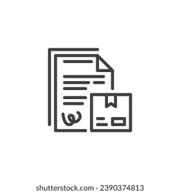 Shipping Contract line icon. Parcel box and document linear style sign for mobile concept and web design. Logistic agreement outline vector icon. Symbol, logo illustration. Vector graphics