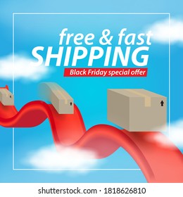 shipping creative background with box and ralistic concept, free and fast shipping.