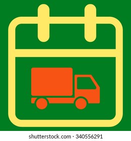 Shipping Date vector icon. Style is bicolor flat symbol, orange and yellow colors, rounded angles, green background.