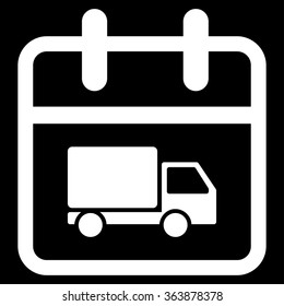 Shipping Date vector icon. Style is flat symbol, white color, rounded angles, black background.