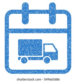 Shipping Day grainy textured icon for overlay watermark stamps. Flat symbol with unclean texture. Dotted vector cobalt ink rubber seal stamp with grunge design on a white background.