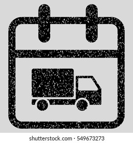 Shipping Day grainy textured icon for overlay watermark stamps. Flat symbol with dirty texture. Dotted vector black ink rubber seal stamp with grunge design on a light gray background.