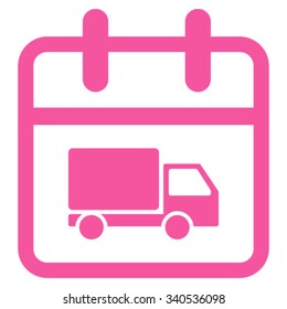 Shipping Day vector icon. Style is flat symbol, pink color, rounded angles, white background.