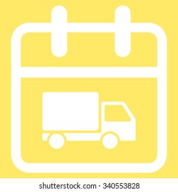 Shipping Day vector icon. Style is flat symbol, white color, rounded angles, yellow background.
