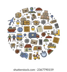 Shipping and delivery concept art. Circle frame background for your design. For presentation, mobile application, web, infographics