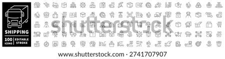 Shipping and delivery editable line icons set. Logistics and package symbols